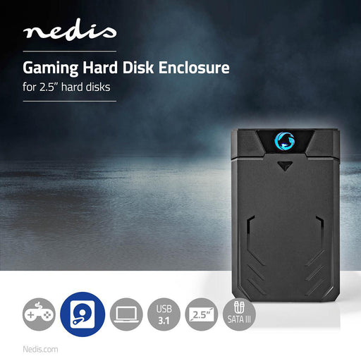 Nedis Gaming Hard Disk Enclosure - 2.5", SATA III 6 Gb/s, USB 3.1, LED - Plastic