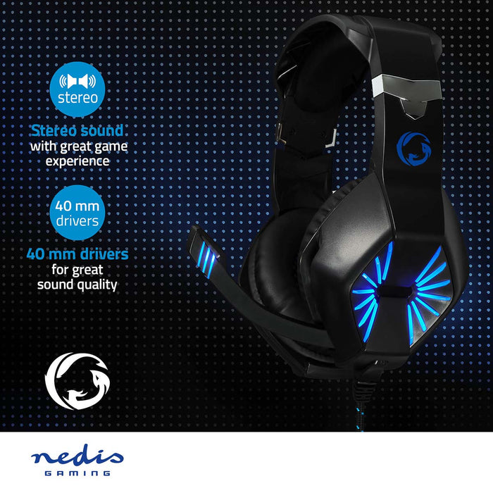 Nedis Gaming Headset - Over-Ear, Stereo, USB Type-A / 2x 3.5 mm, 2.20 m - LED