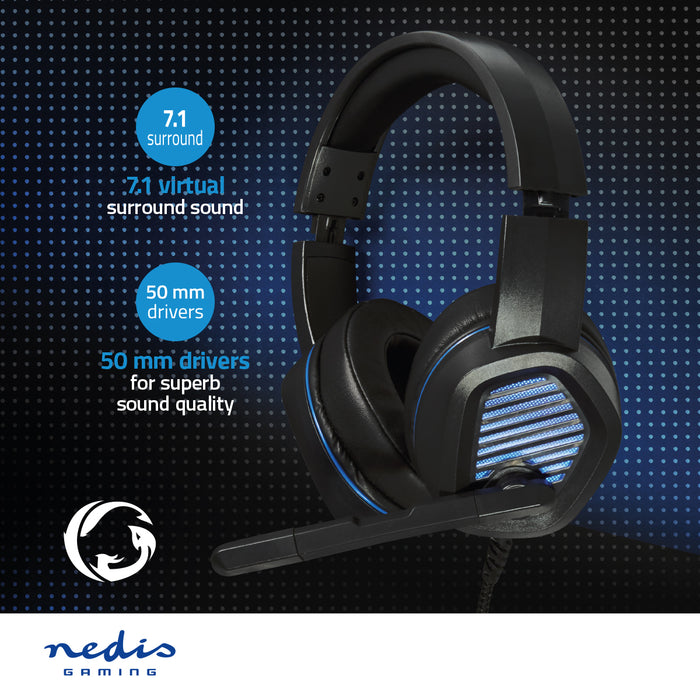 Nedis Gaming Headset - Over-Ear, Surround, USB Type-A, 2.10 m - LED