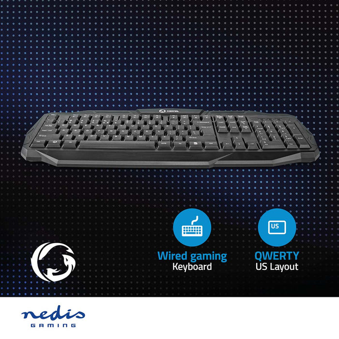 Nedis Wired Gaming Keyboard - USB 2.0, Membrane Keys, LED, Power cable length: 1.50 m - Gaming