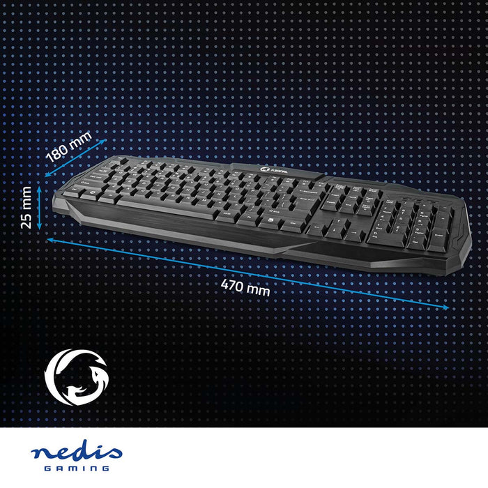 Nedis Wired Gaming Keyboard - USB 2.0, Membrane Keys, LED, Power cable length: 1.50 m - Gaming