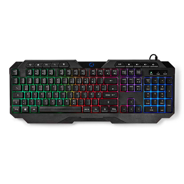 Nedis Wired Gaming Keyboard - USB Type-A, Membrane Keys, LED, Power cable length: 1.30 m - Multimedia