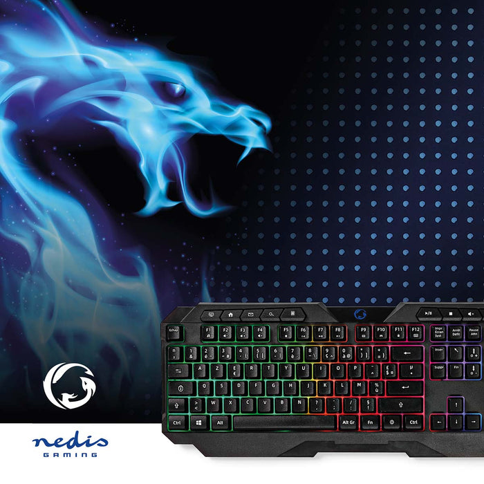 Nedis Wired Gaming Keyboard - USB Type-A, Membrane Keys, LED, Power cable length: 1.30 m - Multimedia