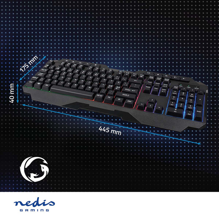 Nedis Wired Gaming Keyboard - USB Type-A, Membrane Keys, LED, Power cable length: 1.30 m - Multimedia