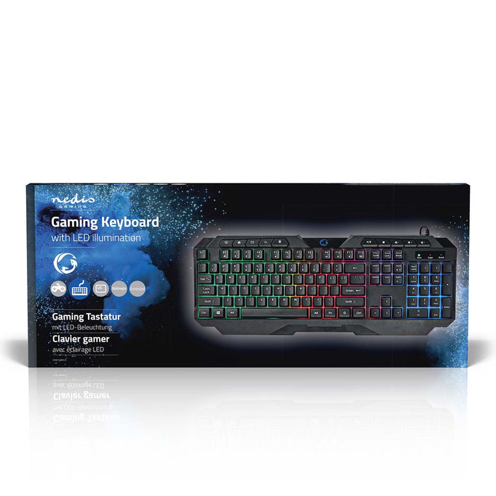 Nedis Wired Gaming Keyboard - USB Type-A, Membrane Keys, LED, Power cable length: 1.30 m - Multimedia