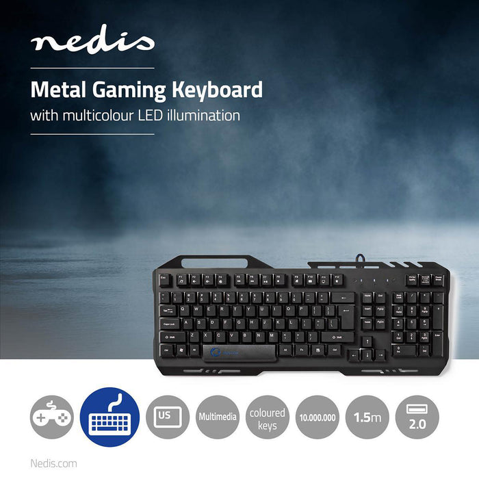 Nedis Wired Gaming Keyboard - USB 2.0, Membrane Keys, LED, Power cable length: 1.50 m - Gaming