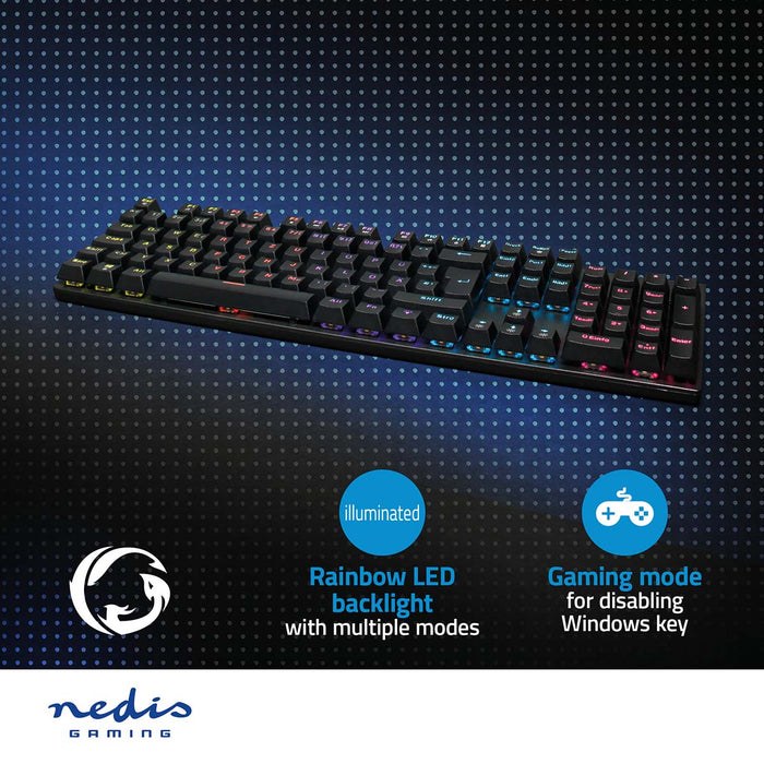 Nedis Wired Gaming Keyboard - USB Type-A, Mechanical Keys, LED, Power cable length: 1.50 m - Gaming