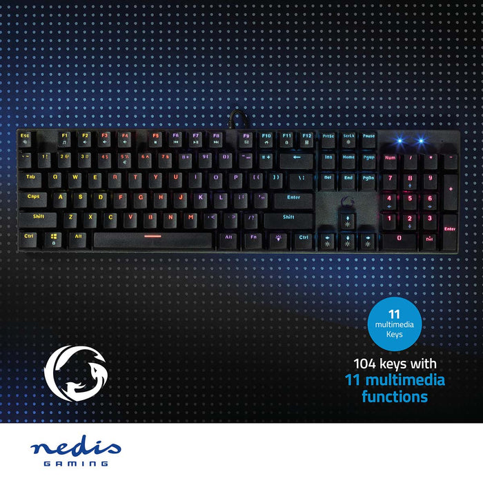 Nedis Wired Gaming Keyboard - USB Type-A, Mechanical Keys, LED, Power cable length: 1.50 m - Gaming