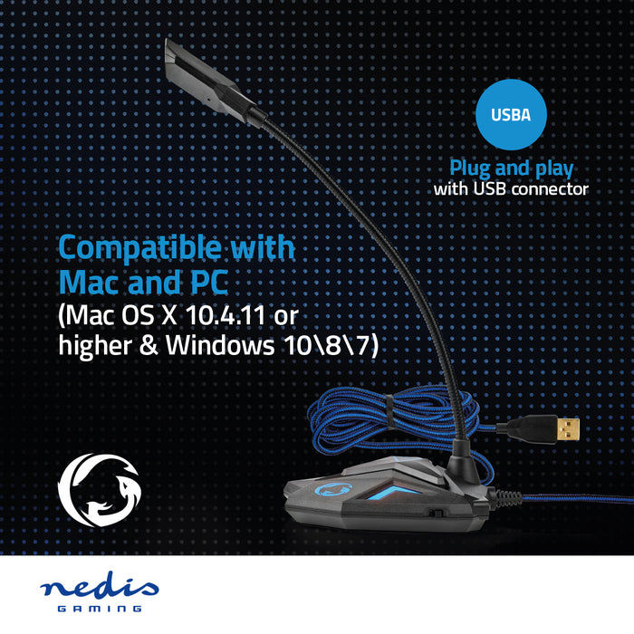 Nedis Gaming Microphone - Used for: Desktop / Notebook, USB, Connection output: 1x 3.5 mm Audio Out, On/Off switch - Headphone output