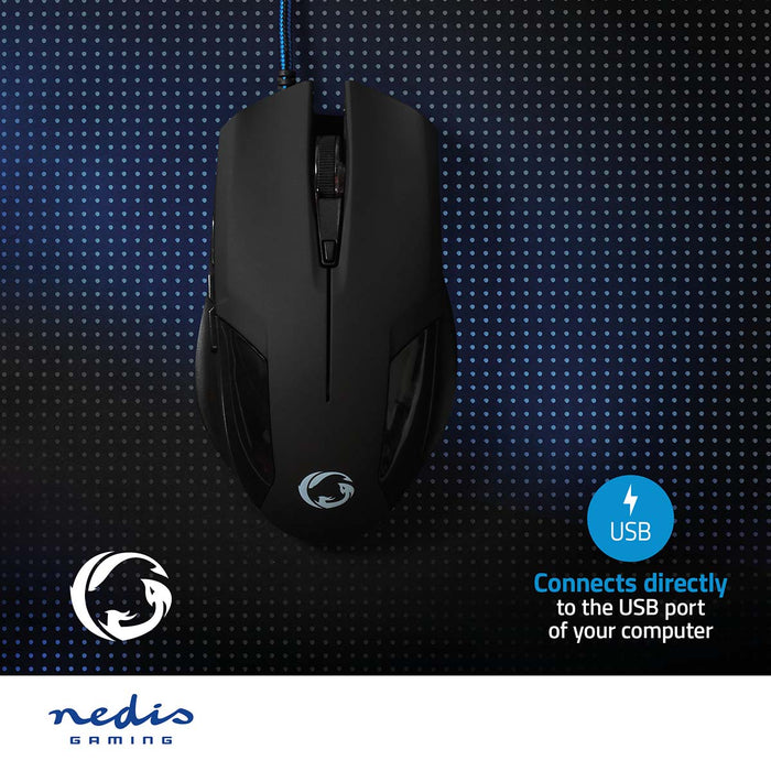 Nedis Gaming Mouse - Wired, 1200 / 2400 / 4800 / 7200 dpi, Adjustable DPI, 1.50 m - Without Lighting