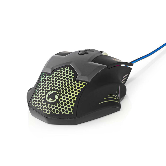 Nedis Gaming Mouse - Wired, 800 / 1200 / 1600 / 2400 dpi, Adjustable DPI, 1.50 m - LED