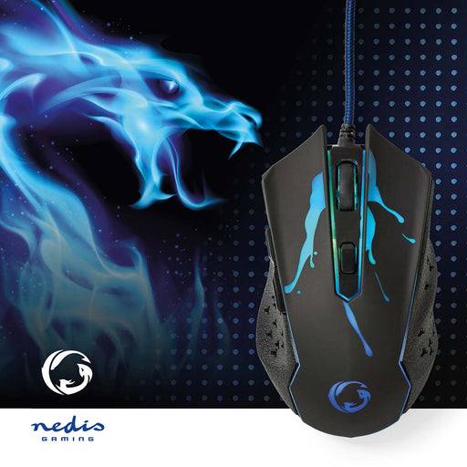Nedis Gaming Mouse - Wired, 1200 / 1800 / 2400 / 3600 dpi, Adjustable DPI, 1.50 m - LED