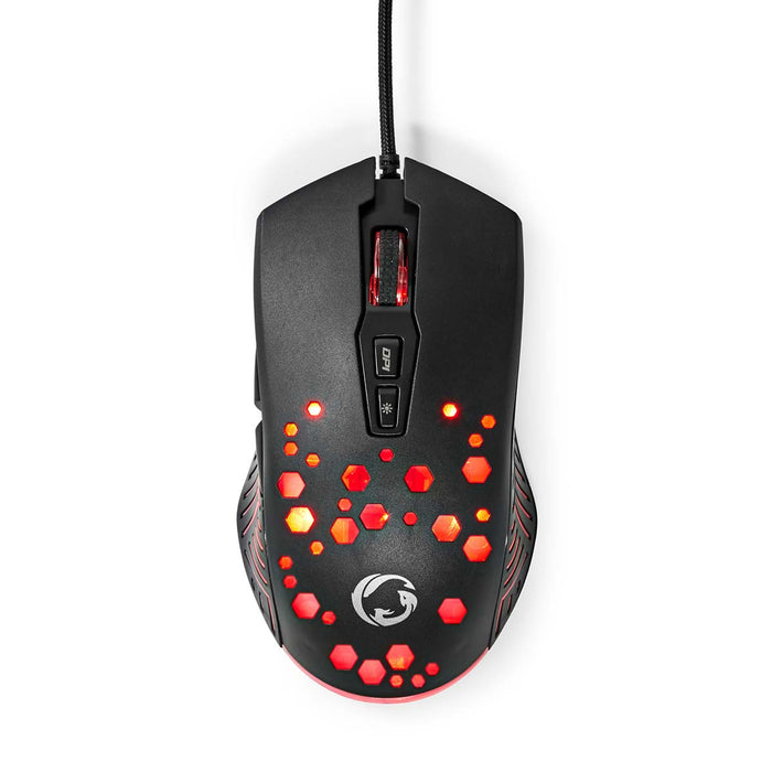 Nedis Gaming Mouse - Wired, 800 / 1200 / 2400 / 3200 / 4800 / 7200 dpi, Adjustable DPI, 1.50 m - RGB