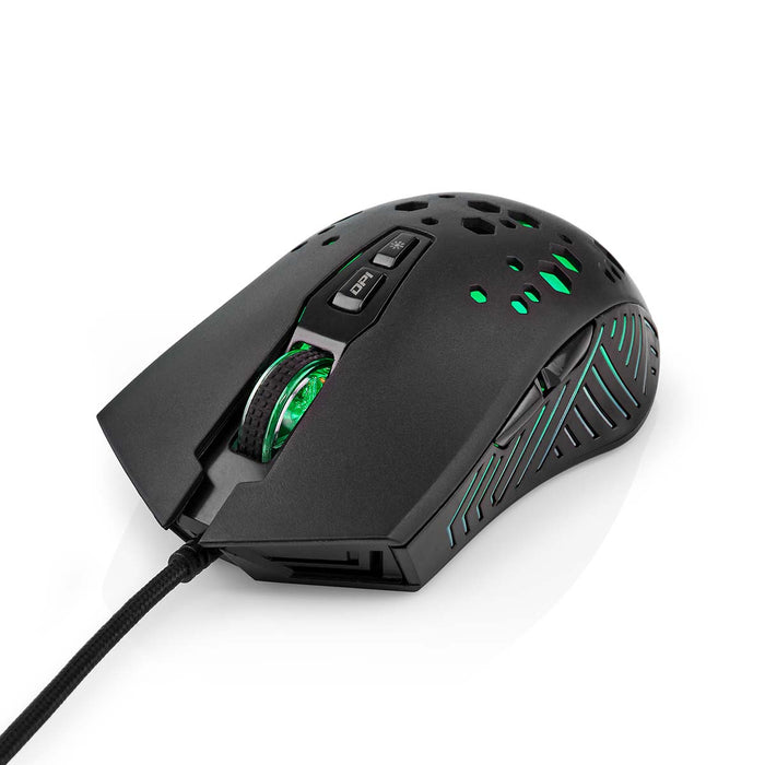 Nedis Gaming Mouse - Wired, 800 / 1200 / 2400 / 3200 / 4800 / 7200 dpi, Adjustable DPI, 1.50 m - RGB