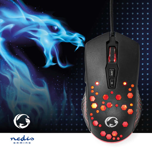 Nedis Gaming Mouse - Wired, 800 / 1200 / 2400 / 3200 / 4800 / 7200 dpi, Adjustable DPI, 1.50 m - RGB