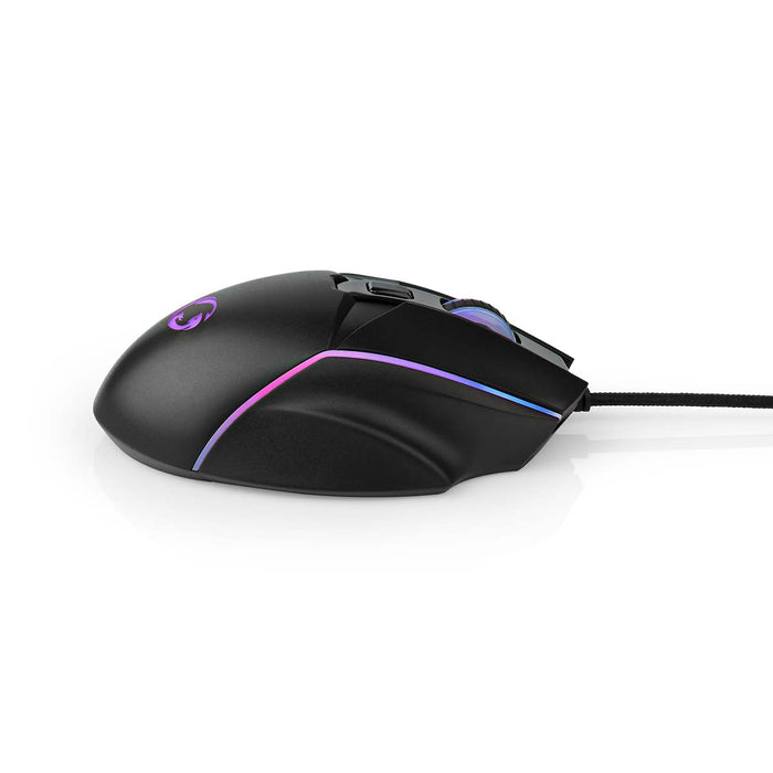 Nedis Gaming Mouse - Wired, 800 / 1200 / 2400 / 3200 / 4800 / 7200 dpi, Adjustable DPI, 1.50 m - LED