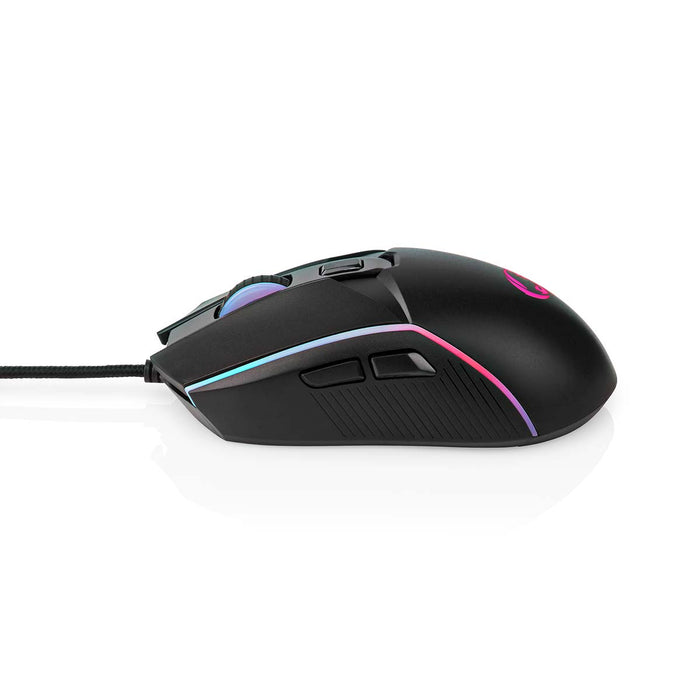 Nedis Gaming Mouse - Wired, 800 / 1200 / 2400 / 3200 / 4800 / 7200 dpi, Adjustable DPI, 1.50 m - LED