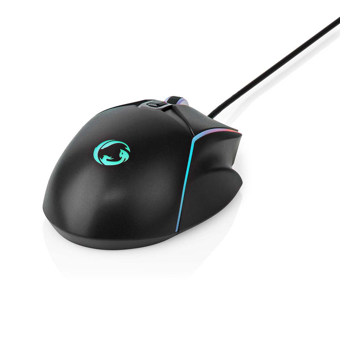 Nedis Gaming Mouse - Wired, 800 / 1200 / 2400 / 3200 / 4800 / 7200 dpi, Adjustable DPI, 1.50 m - LED