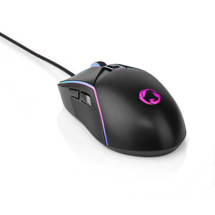 Nedis Gaming Mouse - Wired, 800 / 1200 / 2400 / 3200 / 4800 / 7200 dpi, Adjustable DPI, 1.50 m - LED