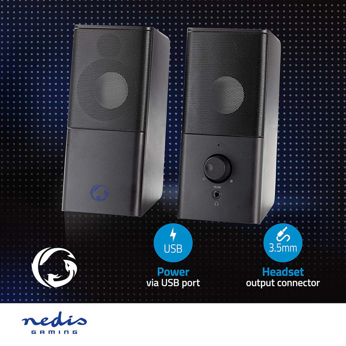 Nedis Gaming Speaker - Speaker channels: 2.0, USB Powered, 3.5 mm Male, Volume control - Connection output: 1x 3.5 mm Audio Out