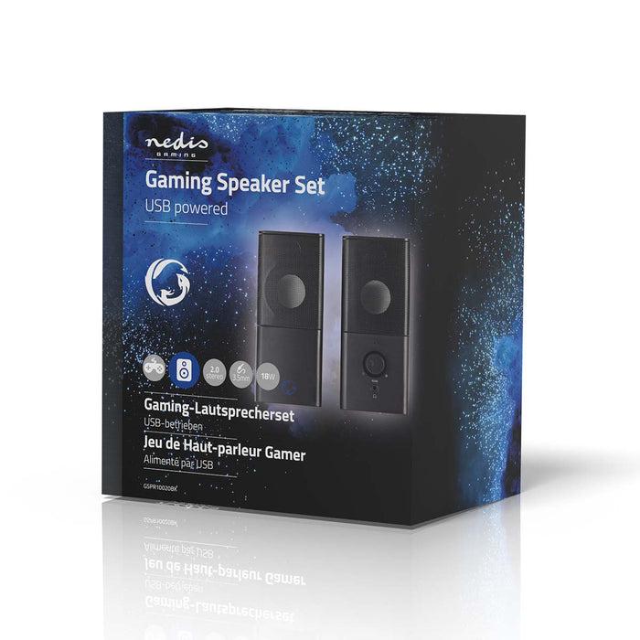 Nedis Gaming Speaker - Speaker channels: 2.0, USB Powered, 3.5 mm Male, Volume control - Connection output: 1x 3.5 mm Audio Out