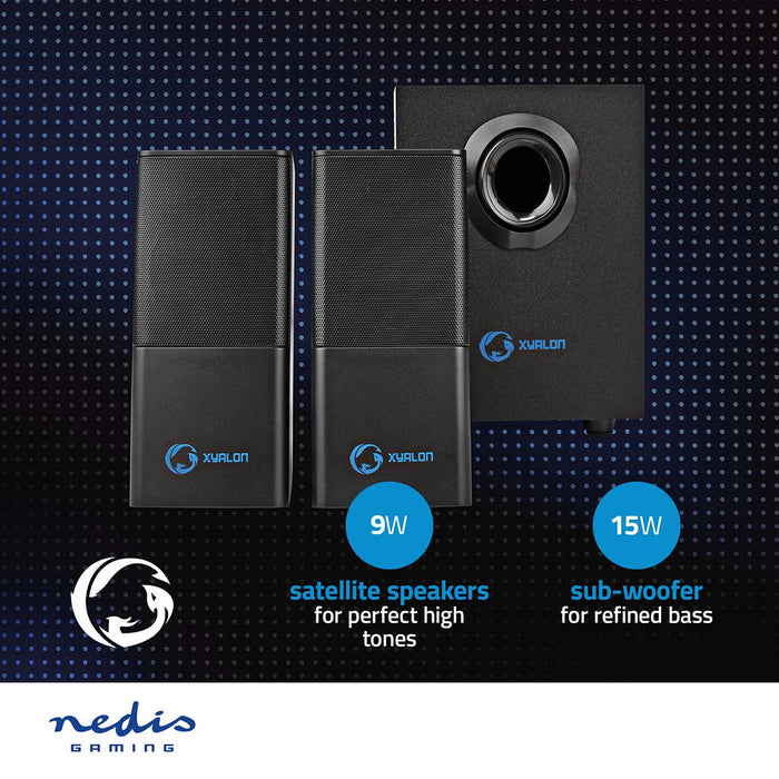 Nedis Gaming Speaker - Speaker channels: 2.1, USB Powered, 3.5 mm Male, Without Lighting - Volume control