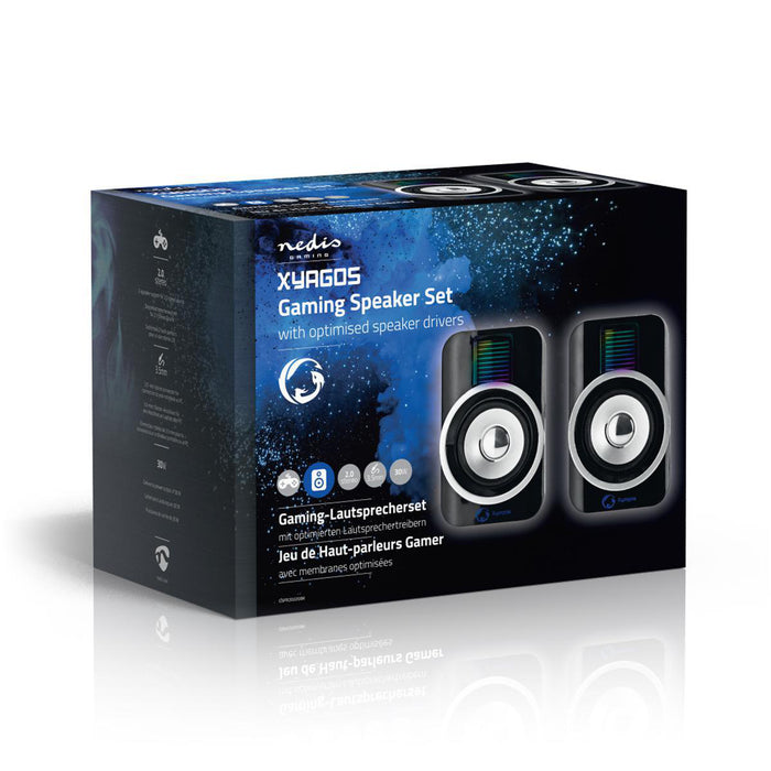 Nedis Gaming Speaker - Speaker channels: 2.0, USB Powered, 3.5 mm Male, RGB - Volume control