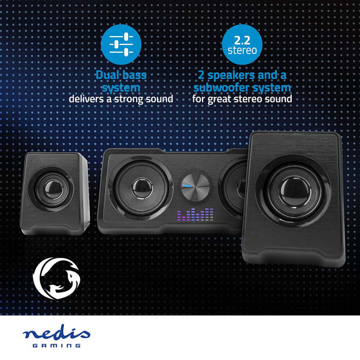 Nedis Gaming Speaker - Speaker channels: 2.2, USB Powered, 3.5 mm Male, LED - Volume control