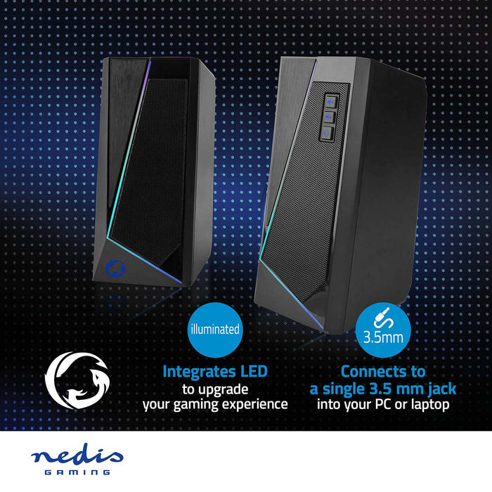 Nedis Gaming Speaker - Speaker channels: 2.0, USB Powered, 3.5 mm Male, LED - Volume control