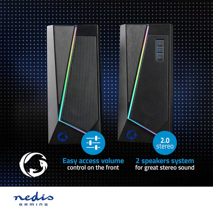 Nedis Gaming Speaker - Speaker channels: 2.0, USB Powered, 3.5 mm Male, LED - Volume control