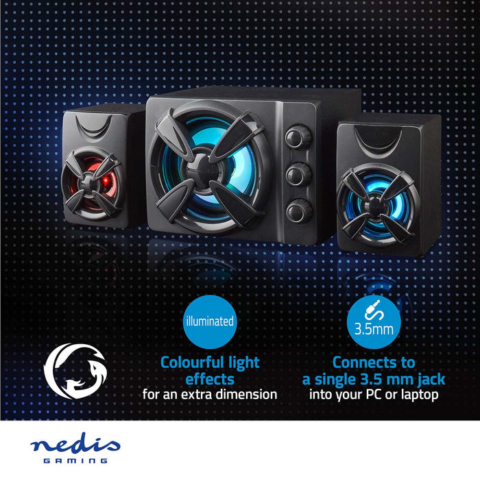 Nedis Gaming Speaker - Speaker channels: 2.1, USB Powered, 3.5 mm Male, LED - Volume control