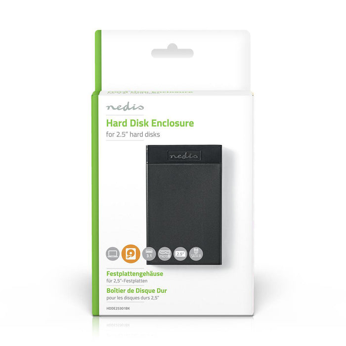 Nedis Hard Disk Enclosure - 2.5", SATA III 6 Gb/s, USB 3.1 Gen1, USB Type-A - Plastic