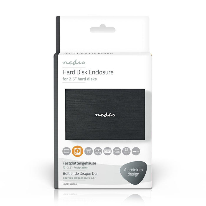 Nedis Hard Disk Enclosure - 2.5", SATA III 6 Gb/s, USB 3.2 Gen1, USB Type-A - Aluminium / Plastic