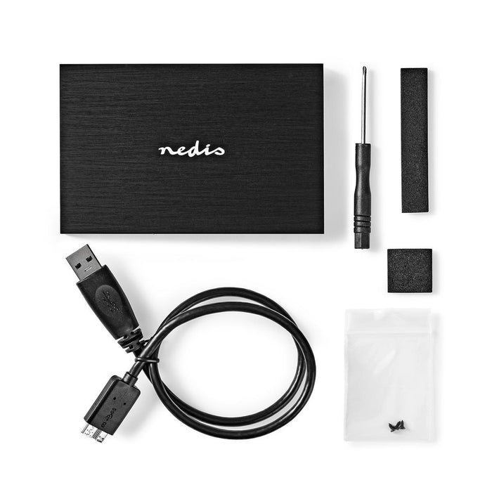 Nedis Hard Disk Enclosure - 2.5", SATA III 6 Gb/s, USB 3.2 Gen1, USB Type-A - Aluminium / Plastic