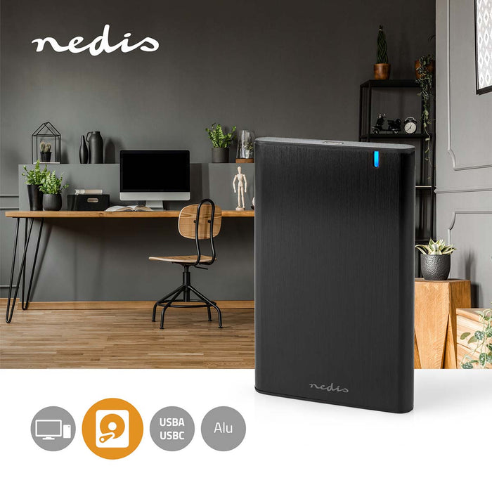 Nedis Hard Disk Enclosure - 2.5", USB 3.1 Gen1, USB Type-A / USB Type-C, Notebook / PC - Aluminium