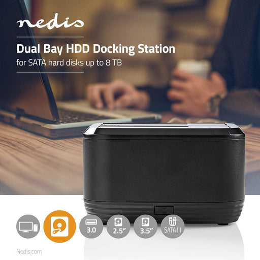 Nedis Hard Disk Docking station - USB3.0, USB Type-A, 2 Disks, USB 3.2 Gen1 - Docking