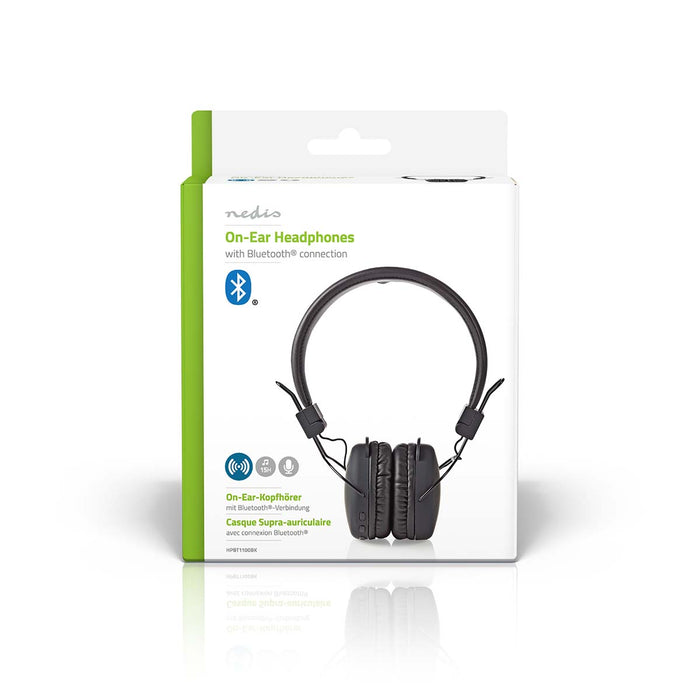 Nedis Wireless On-Ear Headphones - Battery play time: 15 hrs, Built-in microphone, Press Control, Volume control - Black