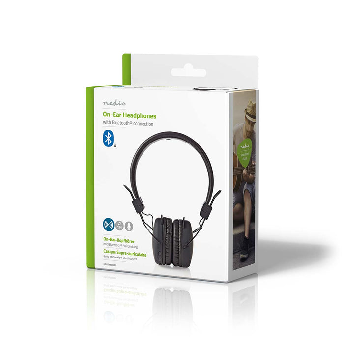 Nedis Wireless On-Ear Headphones - Battery play time: 15 hrs, Built-in microphone, Press Control, Volume control - Black