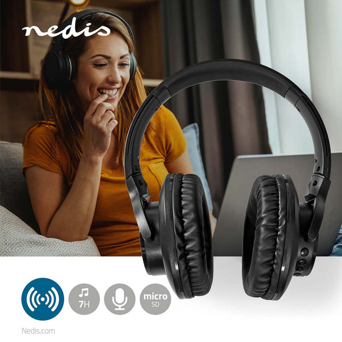 Nedis Wireless Over-Ear Headphones - Battery play time: 7 hrs, Built-in microphone, Press Control, Volume control - Travel case included