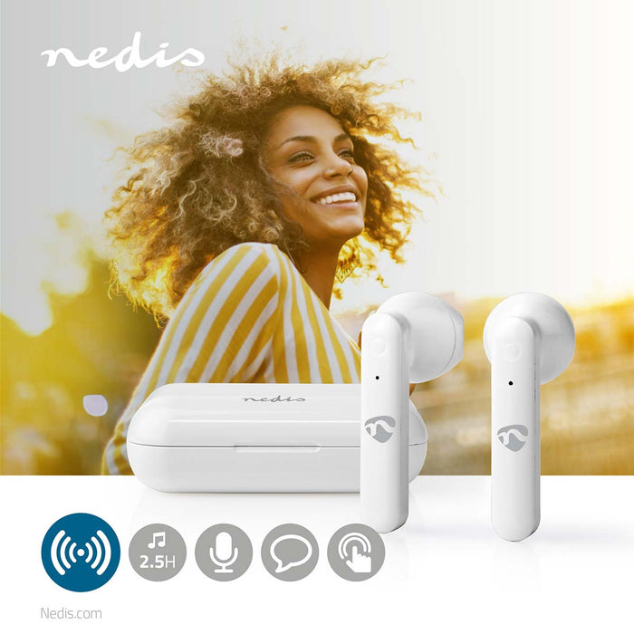 Nedis Fully Wireless Earphones - Bluetooth®, Battery play time: 2.5 hrs, Touch Control, Voice control support - White