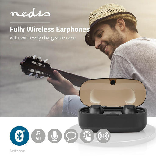 Nedis Fully Wireless Earphones - Bluetooth®, Battery play time: 5 hrs, Press Control, Voice control support - Black