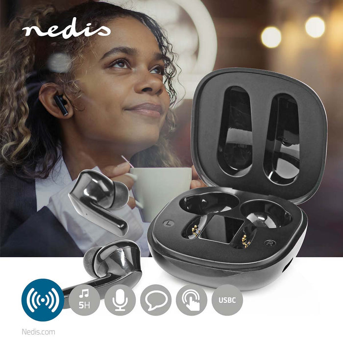 Nedis Fully Wireless Earphones - Bluetooth®, Battery play time: 5 hrs, Touch Control, Noise canceling - Black