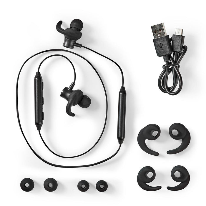 Nedis Bluetooth® Earphones - Battery play time: 5 hrs, Built-in microphone, Voice control support, Ear wings - Black