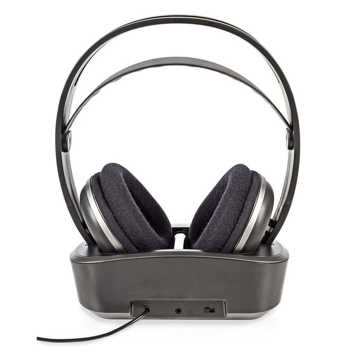 Nedis Wireless TV Headphones - RF, Over-Ear, Battery play time: 11 hrs, Charging dock - Black / Silver