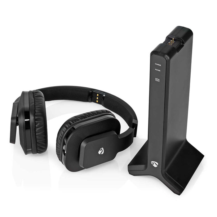 Nedis Wireless TV Headphones - RF, Over-Ear, Battery play time: 8 hrs, Charging dock - Black