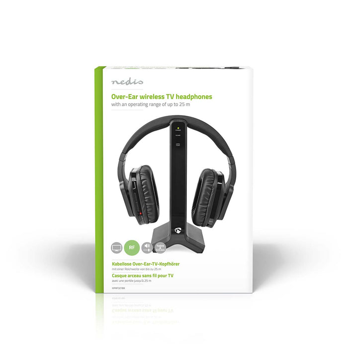 Nedis Wireless TV Headphones - RF, Over-Ear, Battery play time: 8 hrs, Charging dock - Black