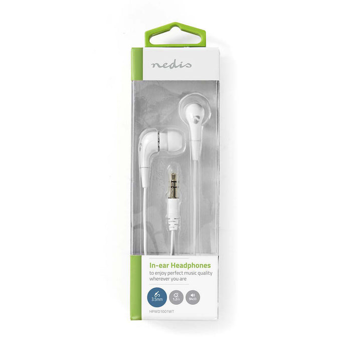 Nedis Wired Earphones - 3.5 mm, Cable length: 1.20 m, Volume control, Volume control - White