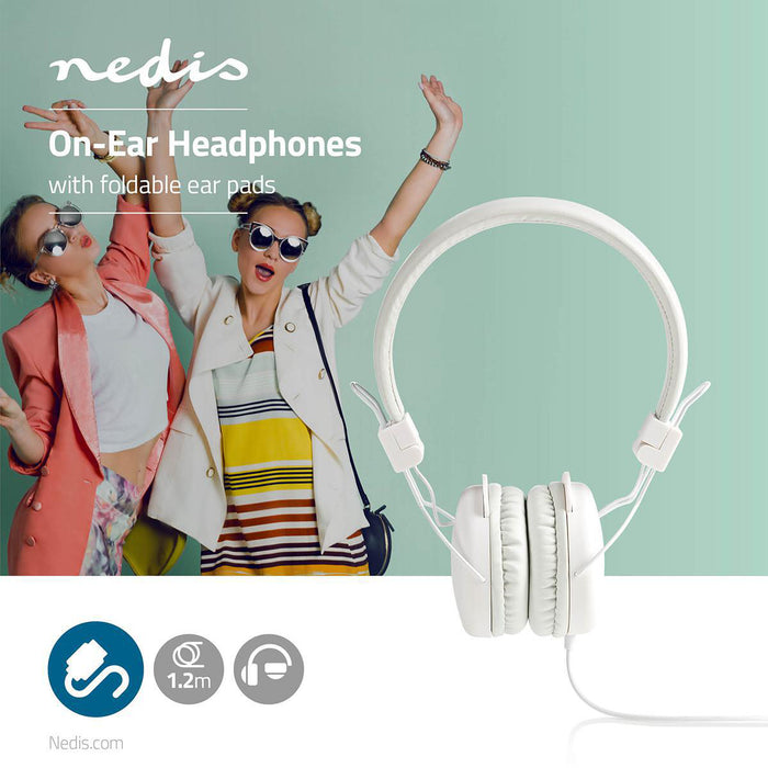 Nedis On-Ear Wired Headphones - 3.5 mm - Cable length: 1.20 m - White, 