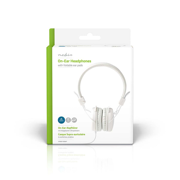 Nedis On-Ear Wired Headphones - 3.5 mm - Cable length: 1.20 m - White, 