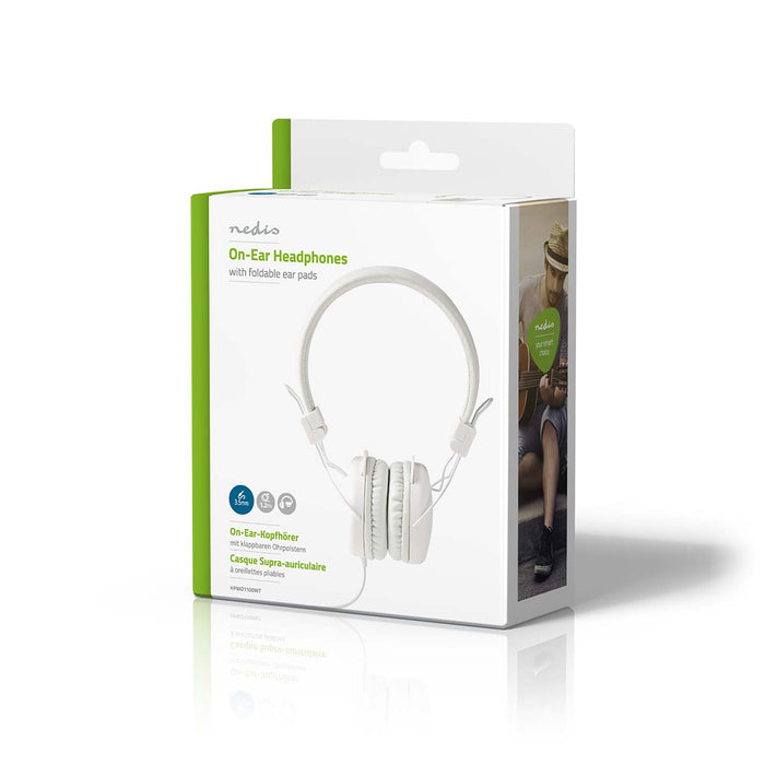 Nedis On-Ear Wired Headphones - 3.5 mm - Cable length: 1.20 m - White, 